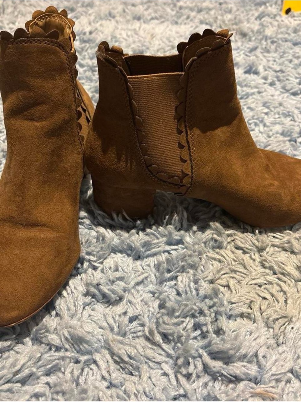 H&M Scalloped Edge Suede Ankle Booties in Brown